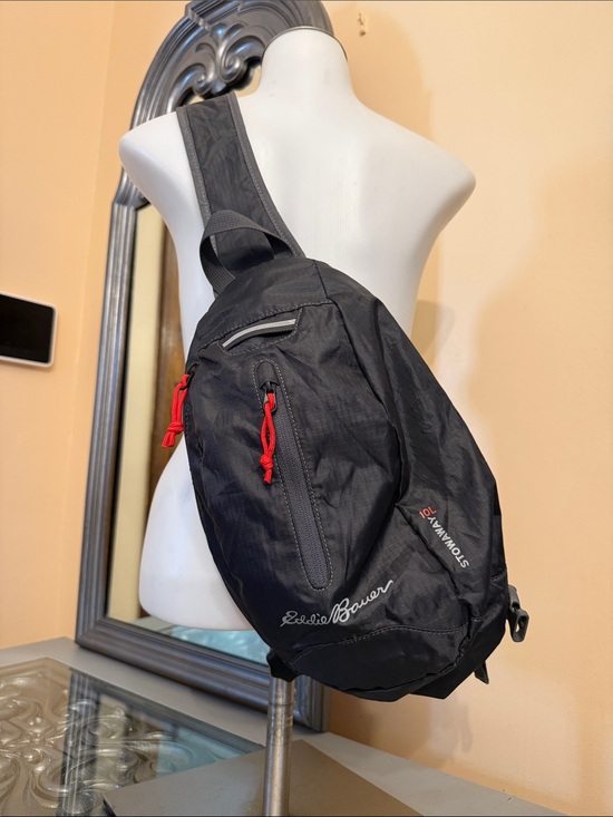 Eddie Bauer Other - Eddie Bauer Stowaway 10L Black Packable Sling Backpack Red Accents